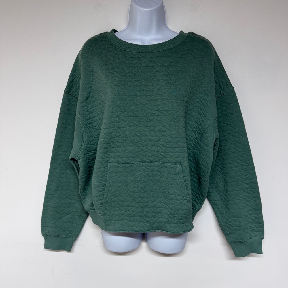 All in Motion Women's Quilted 100% Cotton Crewneck Sweatshirt Pocket Green - Picture 3 of 16